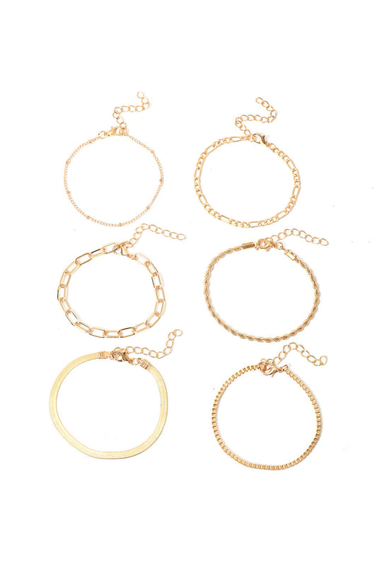 Gold Multi Layered Adjustable Chain Bracelet Set