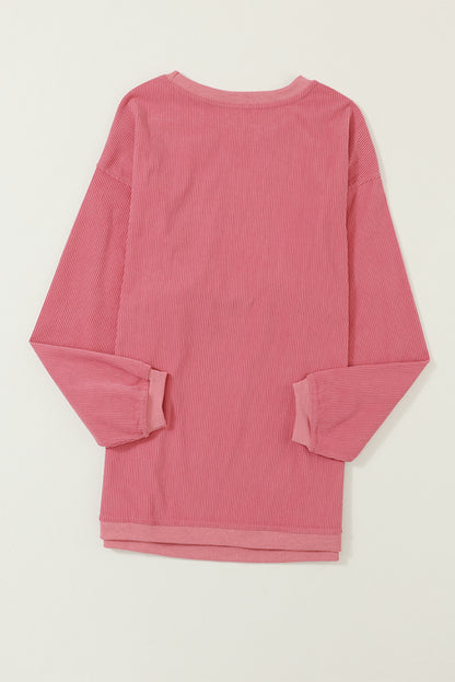 Festival Fuchsia Plain Drop Sleeve Crinkle Rib Oversized Sweatshirt