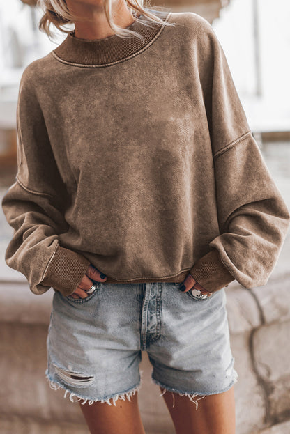 Green Light Plain Washed Drop Shoulder Pullover Sweatshirt