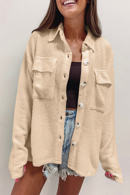 Dark Khaki Rib Textured Pocket Jacket