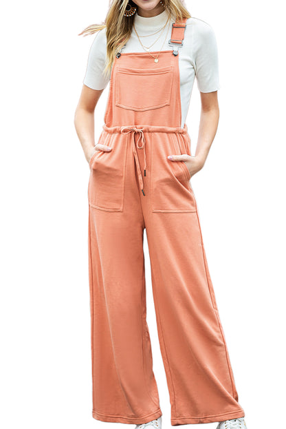 Orange Pocketed Drawstring Wide Leg Overalls