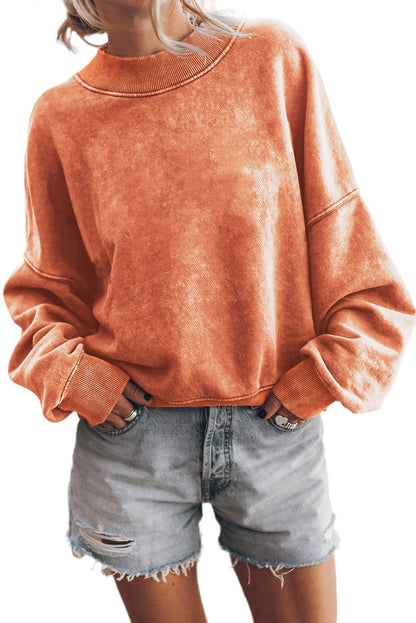 Green Light Plain Washed Drop Shoulder Pullover Sweatshirt