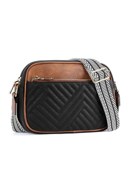 Black Quilted Faux Leather Crossbody Bag