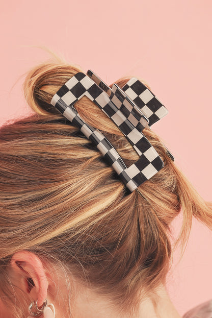 Light Green Checkered Print Hollow Out Hair Clip