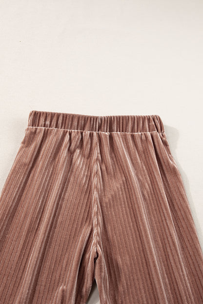 Dusty Pink Solid Color High Waist Corduroy Flare Pants