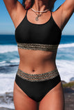 Black Leopard Print Spaghetti Strap Padded Wireless Bikini Set