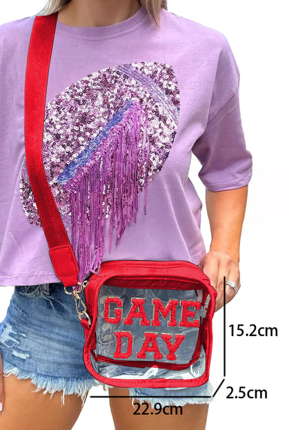 Fiery Red Chenille GAME DAY Pattern Clear Bag