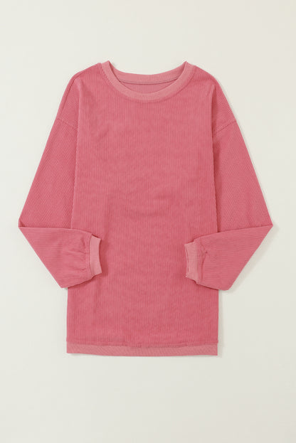 Festival Fuchsia Plain Drop Sleeve Crinkle Rib Oversized Sweatshirt