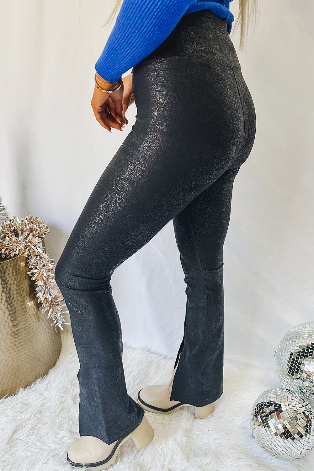 Black Faux Leather Splits High Waist Leggings