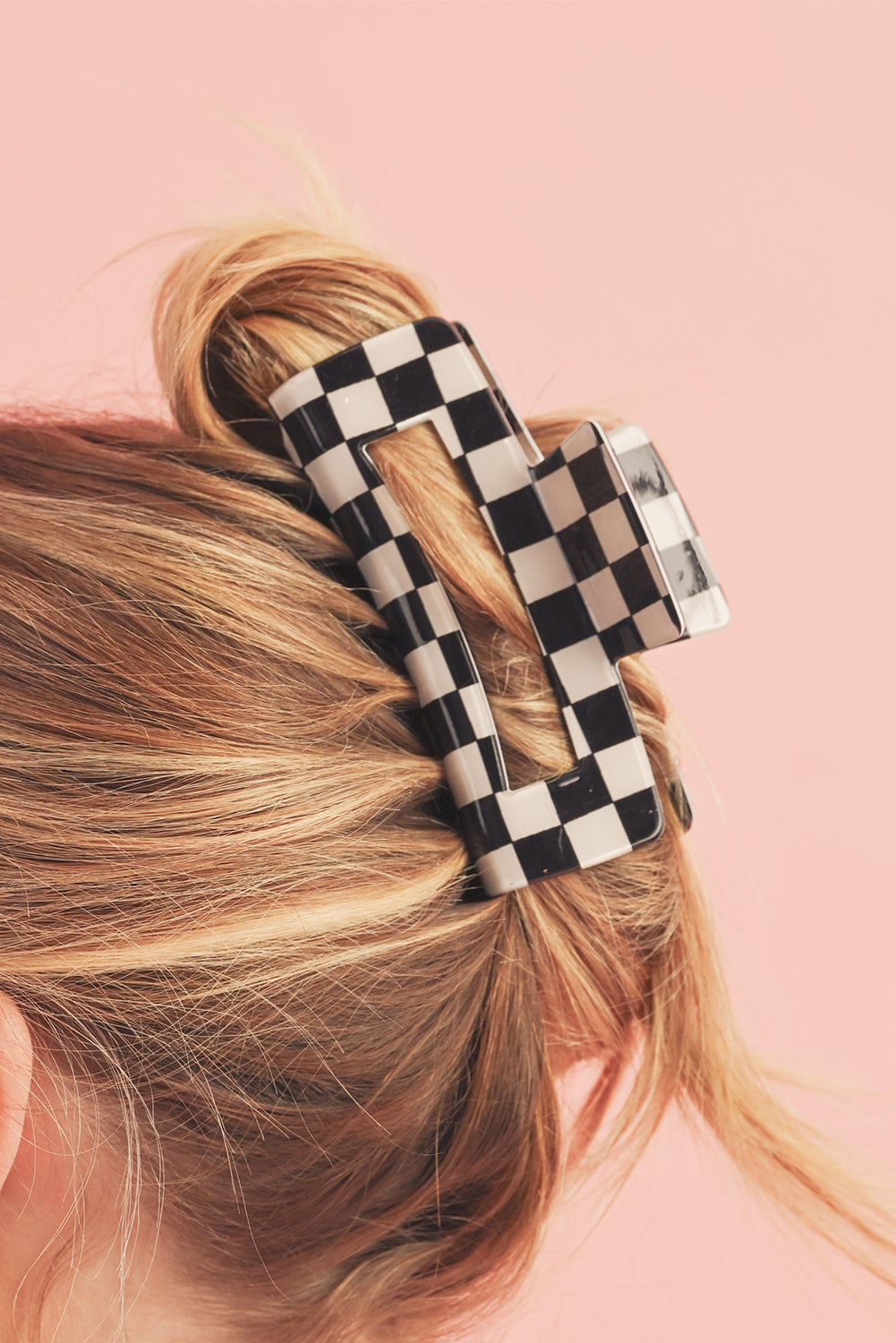 Light Green Checkered Print Hollow Out Hair Clip