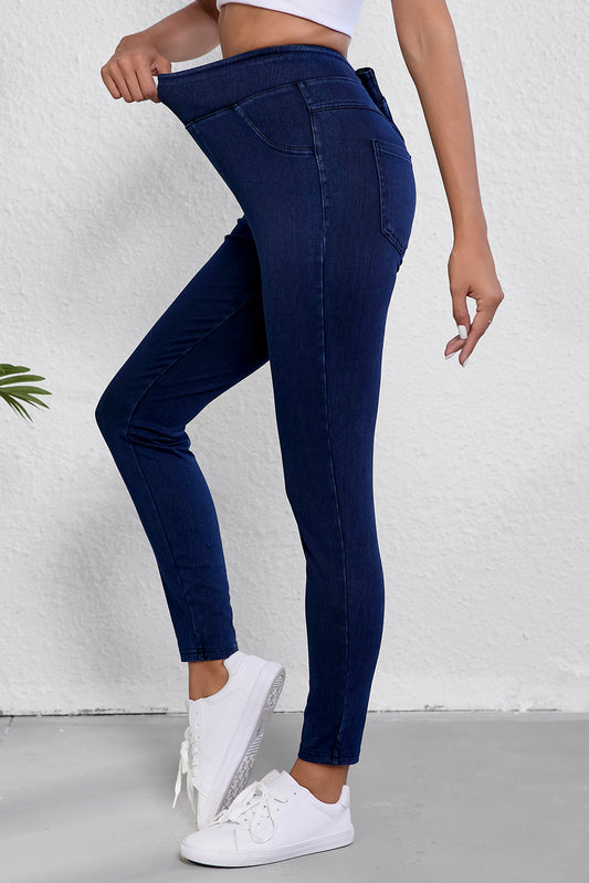 Ashleigh Casual Blue Back Pocket Stretchy Denim Leggings