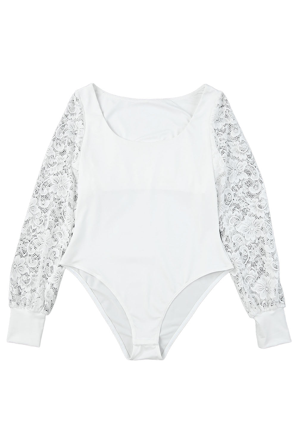 White Lace Sleeves Square Neck Bodysuit