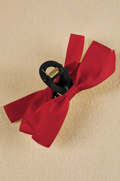 Fiery Red Solid Color Ribbon Bow Decor Hair Clip