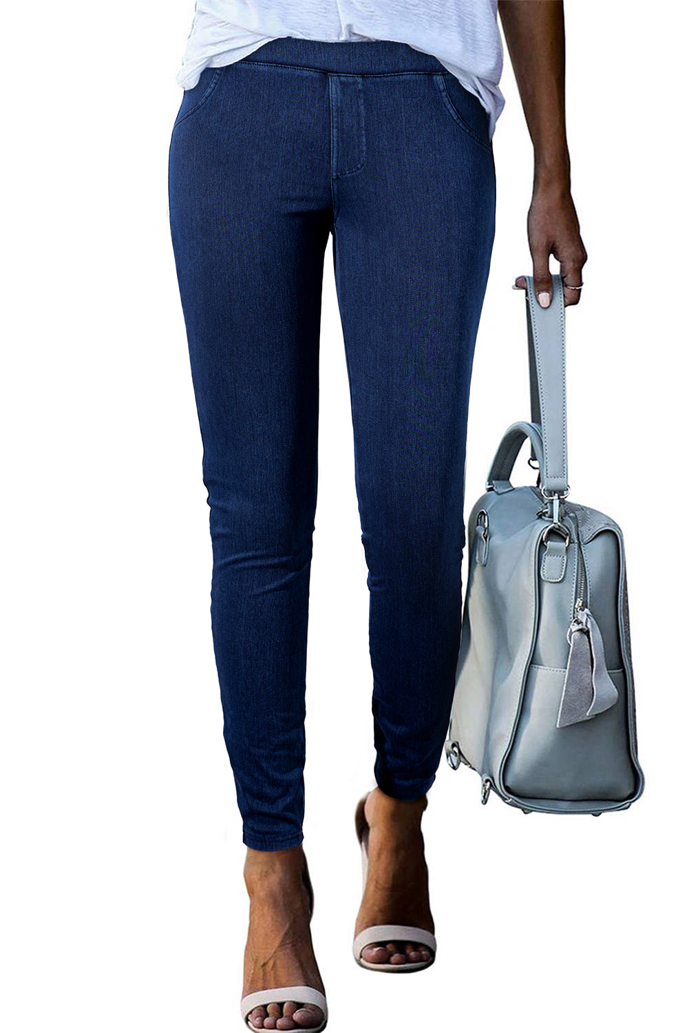 Ashleigh Casual Blue Back Pocket Stretchy Denim Leggings