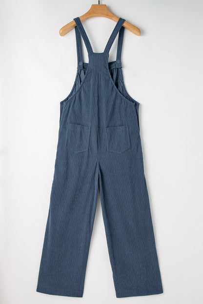 Jungle Green Plain Pocketed Loose Fit Corduroy Overalls