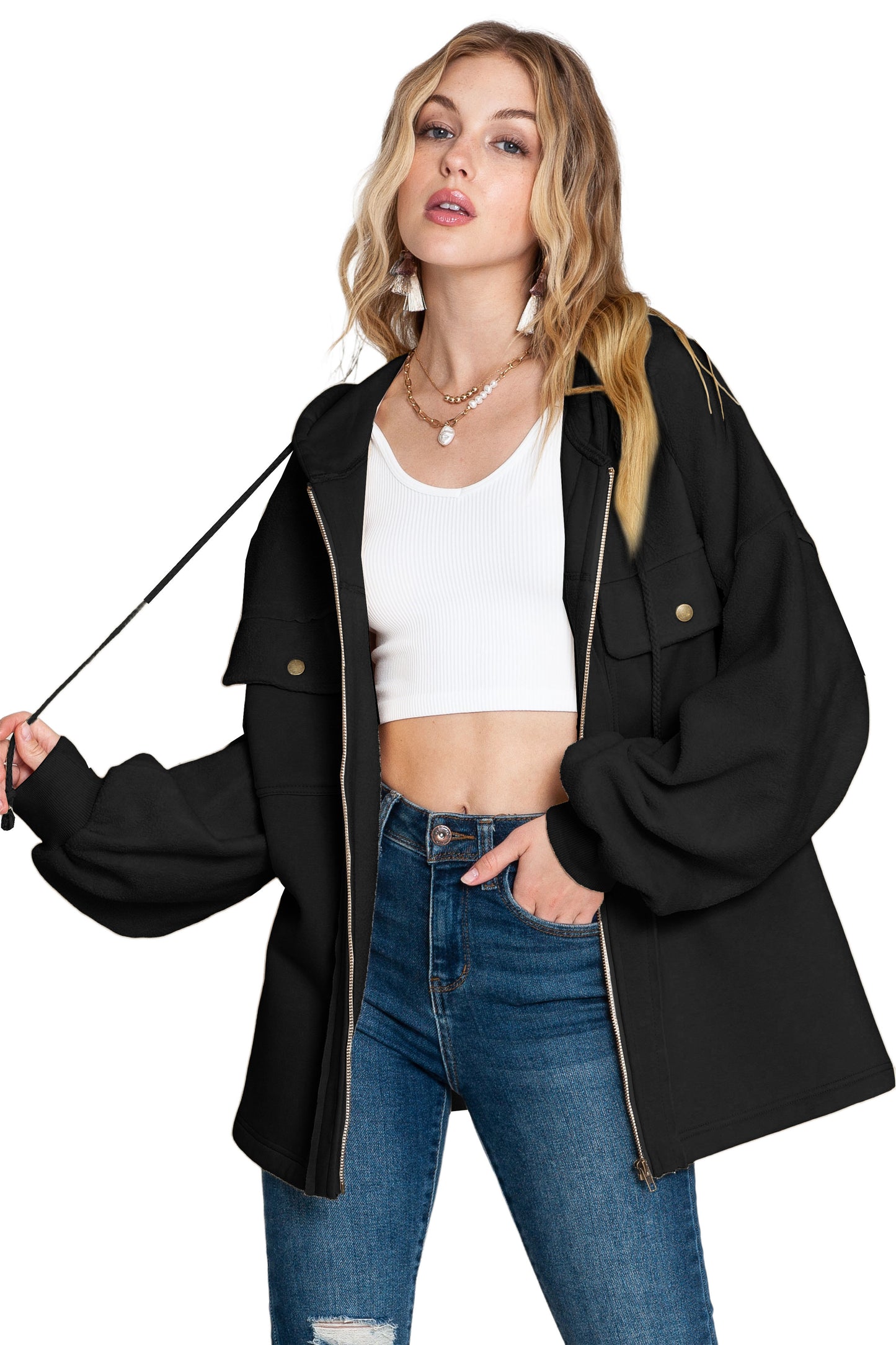 Hoodie Jacket with Flap Pockets