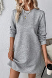 Black Plain Textured Long Sleeve Shift Short Dress