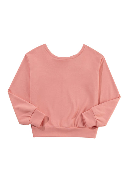 Sky Blue Bowknot Plain Round Neck Sweatshirt