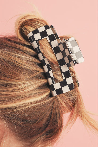 Light Green Checkered Print Hollow Out Hair Clip