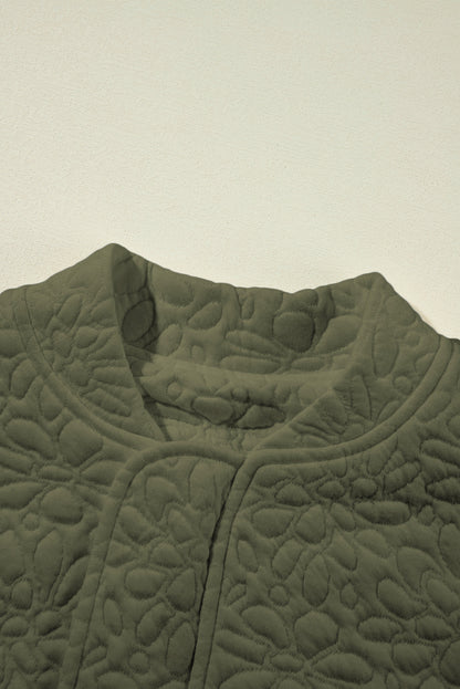 Jungle Green Plain Floral Embossed Zip Up Jacket