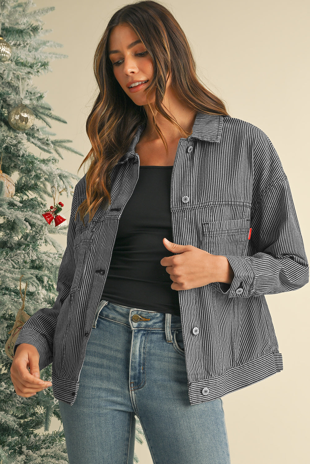 Dark Blue Washed Oversized Pocketed Denim Jacket