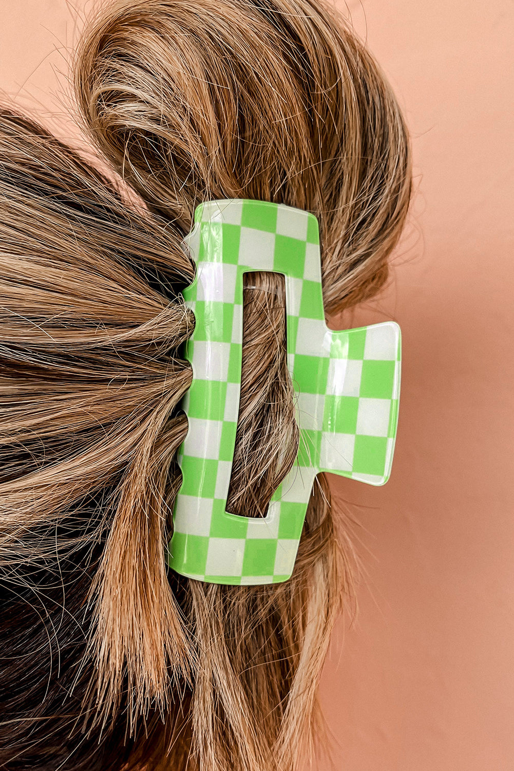 Light Green Checkered Print Hollow Out Hair Clip