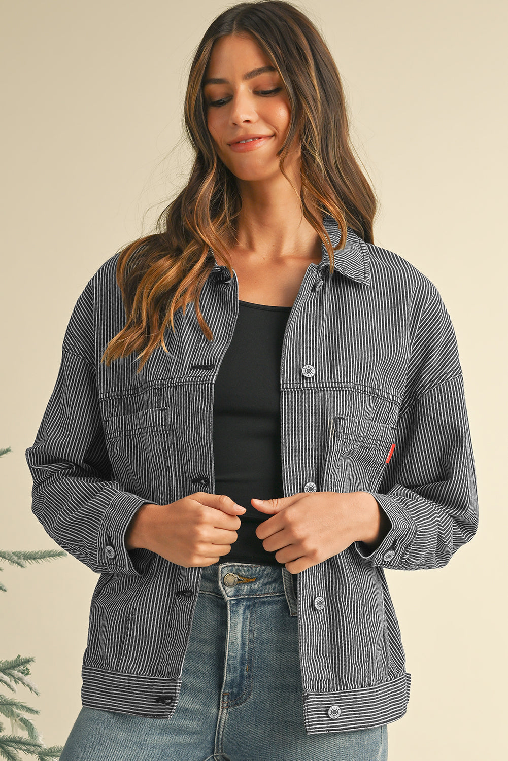 Dark Blue Washed Oversized Pocketed Denim Jacket