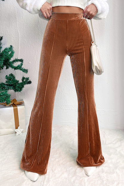 Dusty Pink Solid Color High Waist Corduroy Flare Pants