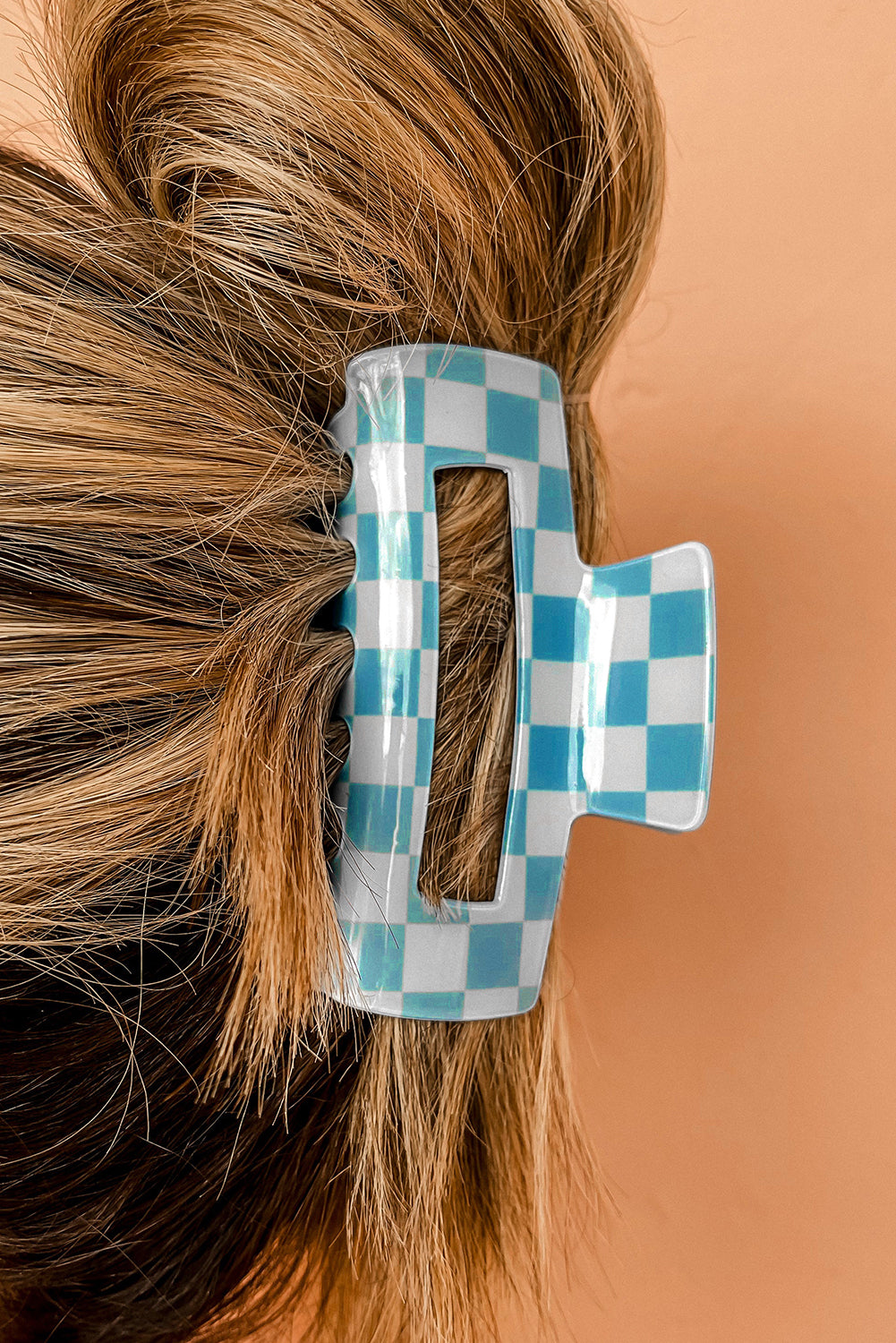 Light Green Checkered Print Hollow Out Hair Clip