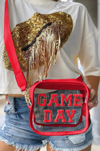 Fiery Red Chenille GAME DAY Pattern Clear Bag