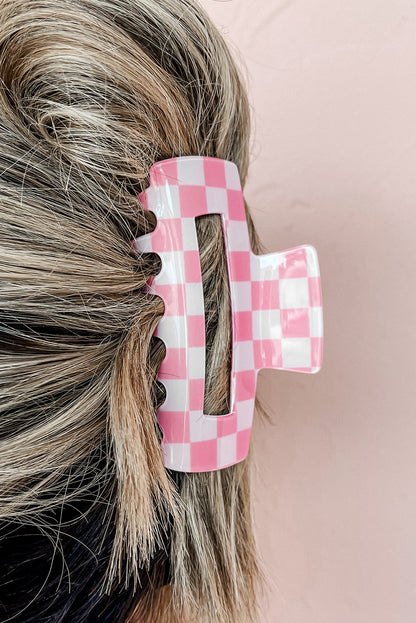 Light Green Checkered Print Hollow Out Hair Clip