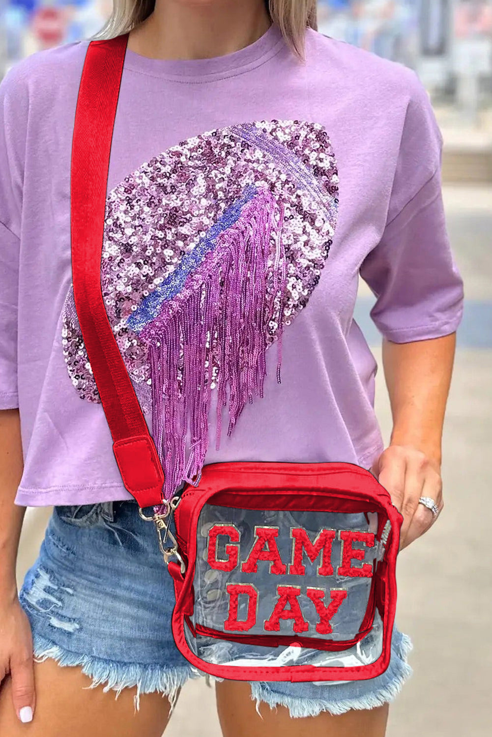 Fiery Red Chenille GAME DAY Pattern Clear Bag