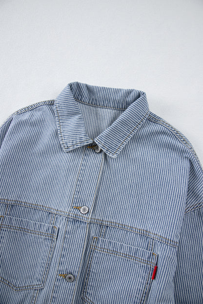 Dark Blue Washed Oversized Pocketed Denim Jacket