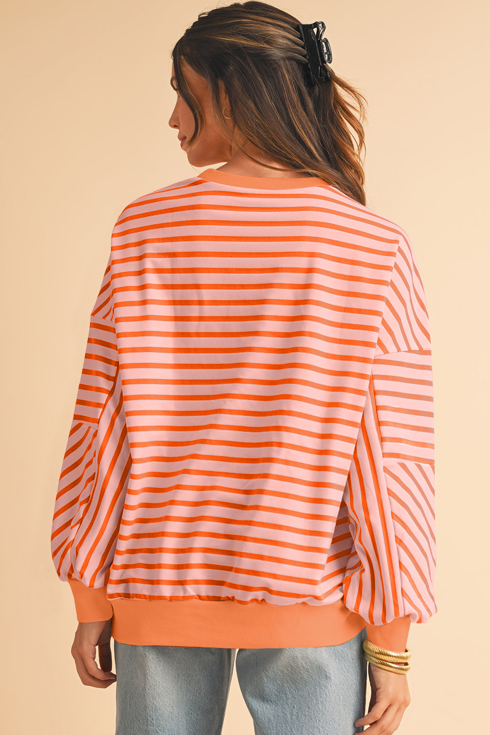 Russet Orange Drop Shoulder Crew Neck Loose Sweatshirt