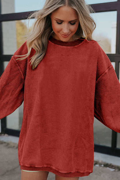 Festival Fuchsia Plain Drop Sleeve Crinkle Rib Oversized Sweatshirt