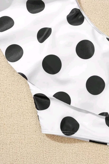 White Polka Dot Ruffled One Shoulder One Piece Swimwear