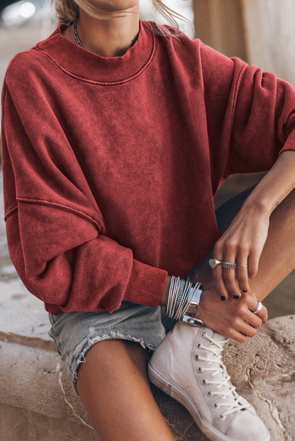 Green Light Plain Washed Drop Shoulder Pullover Sweatshirt