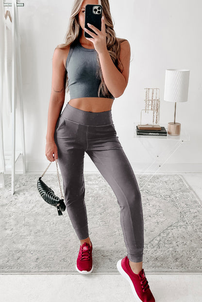 Medium Grey Exposed Seam High Waist Pocketed Joggers