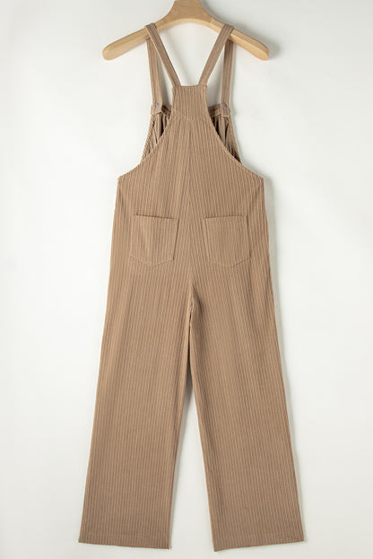 Jungle Green Plain Pocketed Loose Fit Corduroy Overalls