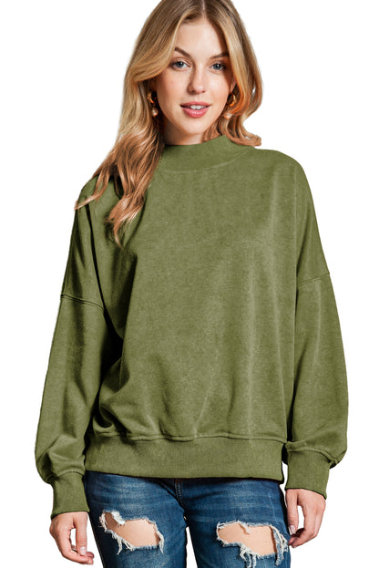 Green Light Plain Washed Drop Shoulder Pullover Sweatshirt