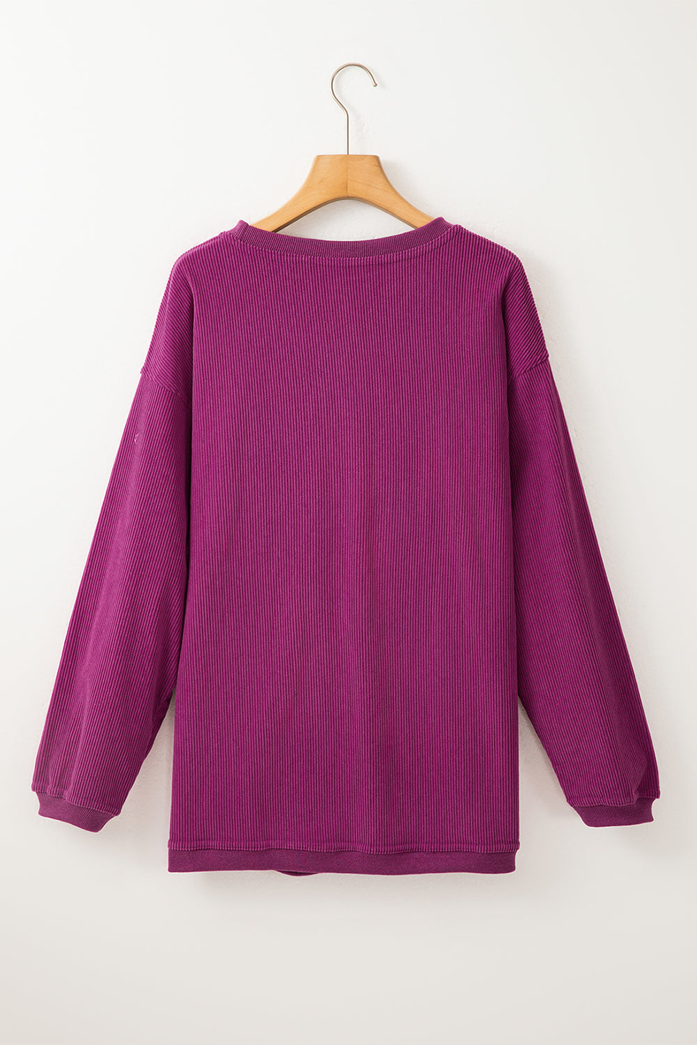 Festival Fuchsia Plain Drop Sleeve Crinkle Rib Oversized Sweatshirt