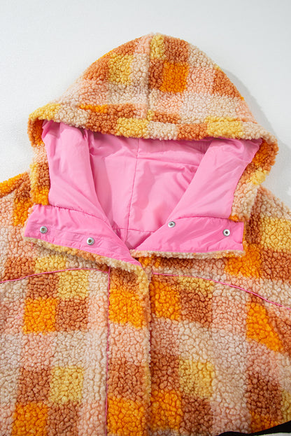 Orange Checkered Sherpa Hooded Jacket