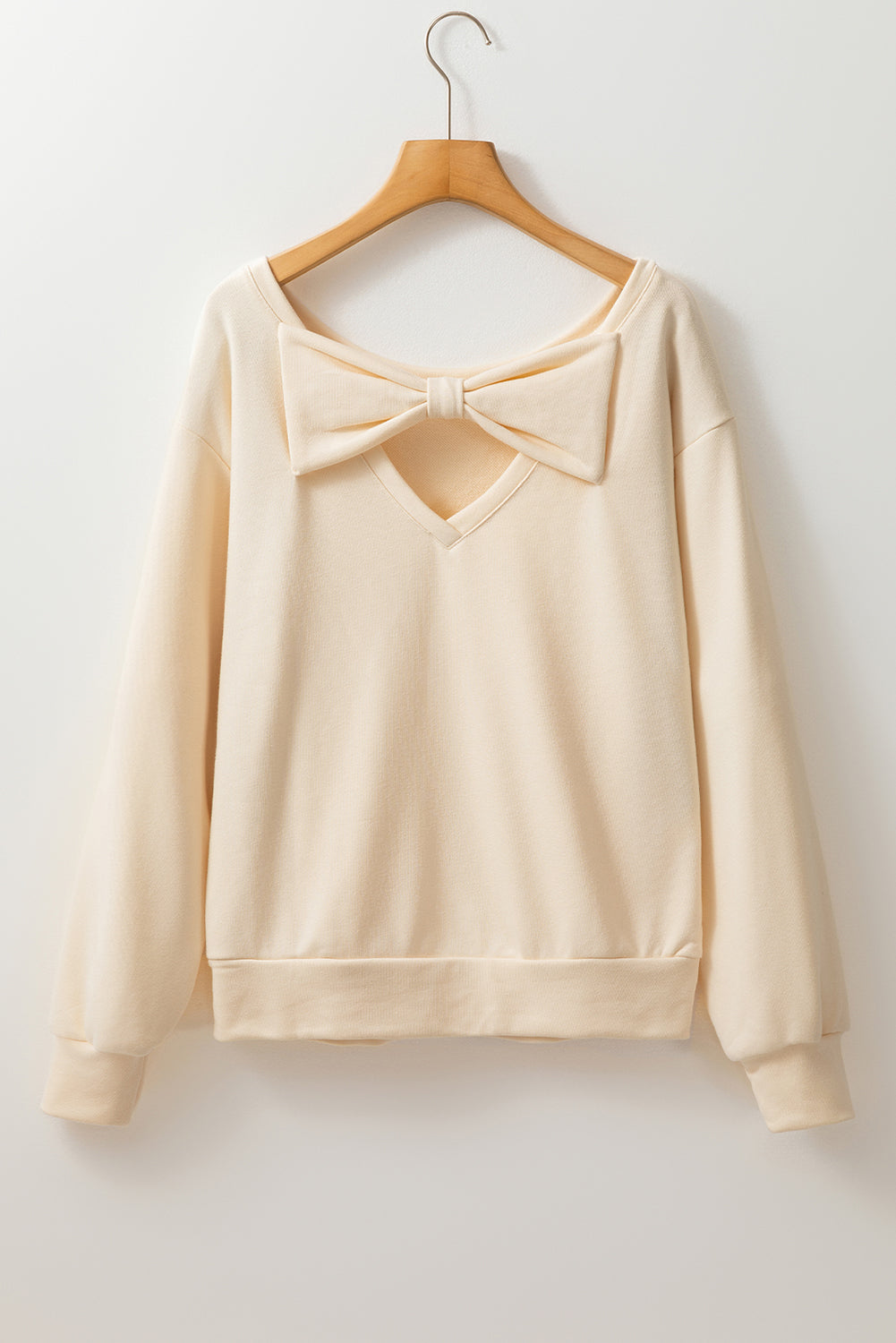 Sky Blue Bowknot Plain Round Neck Sweatshirt