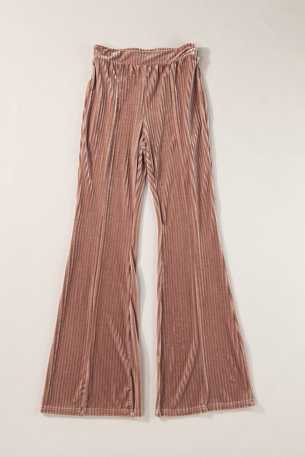 Dusty Pink Solid Color High Waist Corduroy Flare Pants