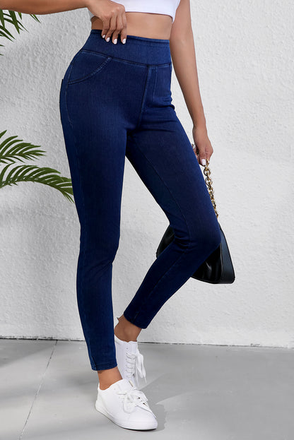 Ashleigh Casual Blue Back Pocket Stretchy Denim Leggings