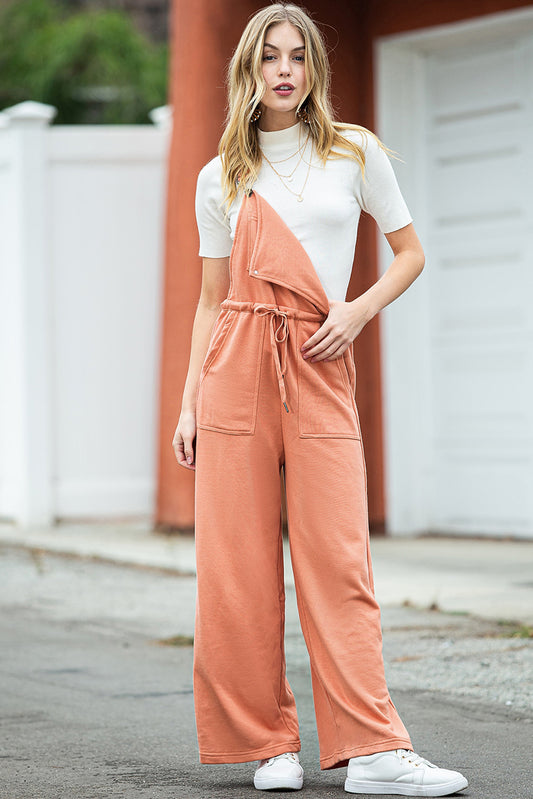 Orange Pocketed Drawstring Wide Leg Overalls