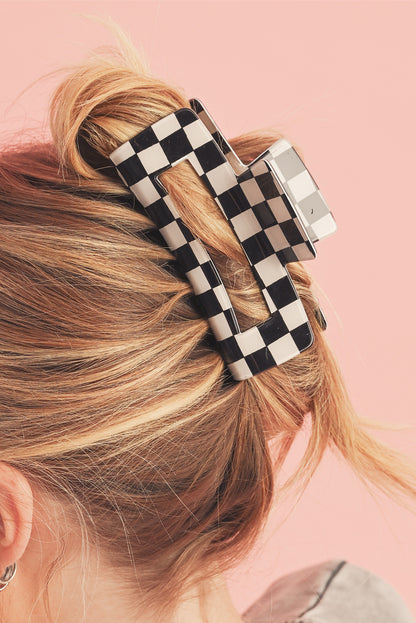 Light Green Checkered Print Hollow Out Hair Clip