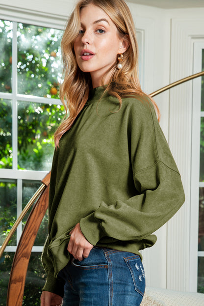 Green Light Plain Washed Drop Shoulder Pullover Sweatshirt