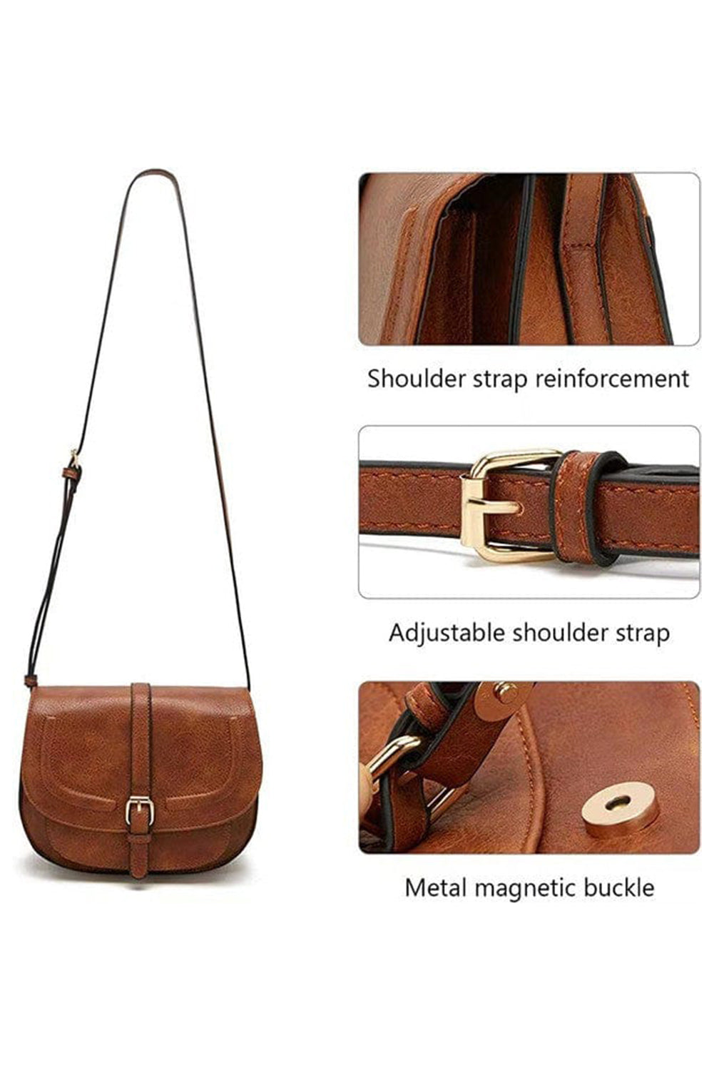 Chestnut Flapped Magnetic Buckle PU Leather Shoulder Bag