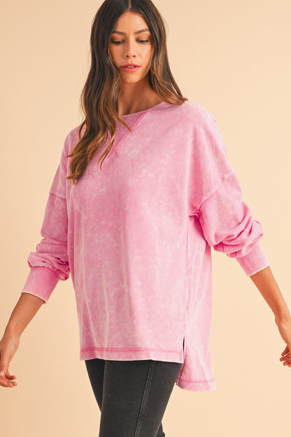 Orchid Petal Mineral Wash Drop Shoulder Oversized Sweatshirt